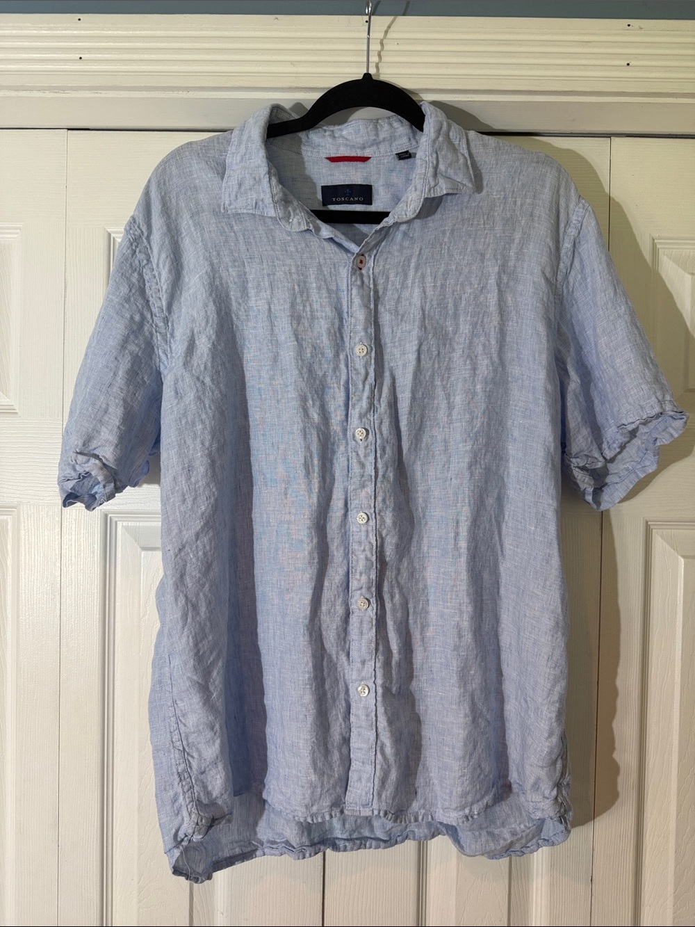 Toscano Light Blue Short-Sleeve 100% Linen Button-Down Shirt